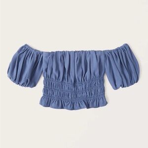 Abercrombie and Fitch Off The Shoulder Blue Ruched Top